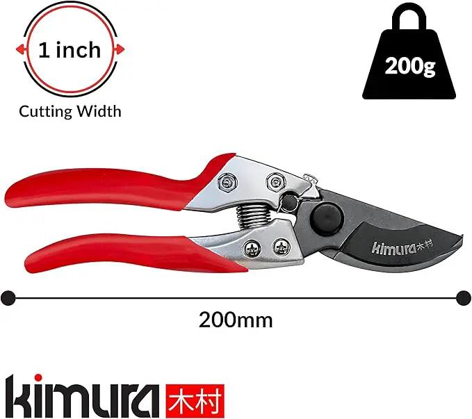 Kimura® 8" Pro Bypass Pruning Shears, Heavy Duty Japanese SK5 Steel Blades, 1 inch Cut Capacity, Non-Slip PVC Coated Handles, Lightweight & Ergonomic, Japanese Pruners, Professional Garden Clippers by GreenHaven Gardens