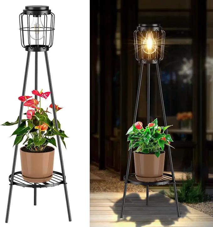 Solar Lights Outdoor with LED Edison Bulbs, Solar Floor Lamp with Plant Stands for Garden Yard Pathway Driveway Front/Back Porch Decoration by GreenHaven Gardens