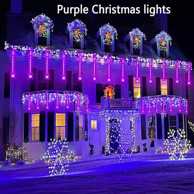 Aokudoni Halloween Decorations Outdoor, Upgraded 16inch/40cm Meteor Shower Rain Lights, Purple Icicle String Lights for Xmas Tree Decoration Holiday New Year Party, UL Plug by GreenHaven Gardens