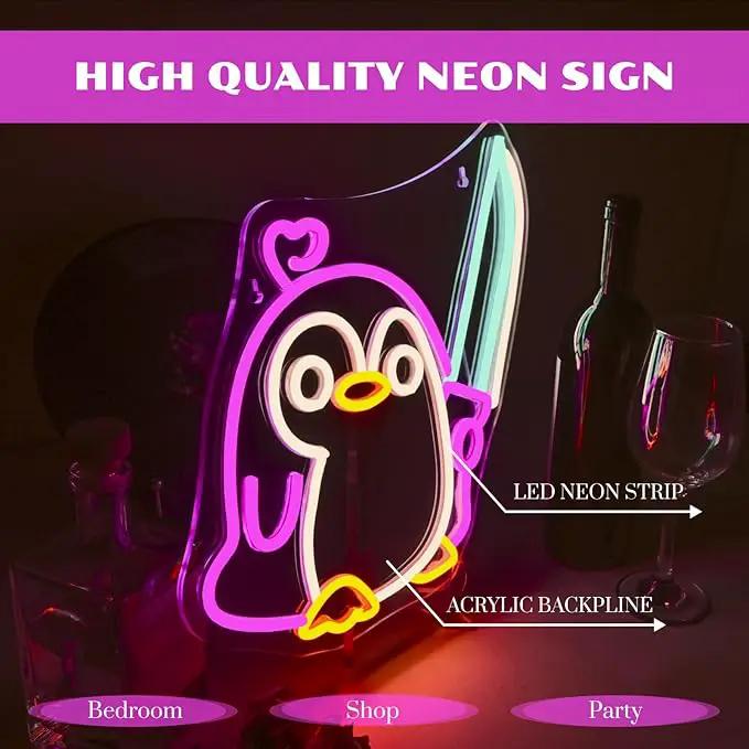 Penguin Neon Sign Dimmable Penguin Knife Neon Signs for Wall Decor LED USB Powered Cute Anime Neon Light Sign For Boys Bedroom Room Garden Party Restaurant Home Decoration Birthday Gifts by GreenHaven Gardens