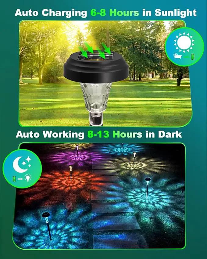 Solar Pathway Lights 12 Pack, Outdoor Solar Garden Yard Light RGB Color Changing+Warm White IP67 Waterproof, Solar Powered Garden Lights for Walkway Yard Backyard Lawn Landscape by GreenHaven Gardens