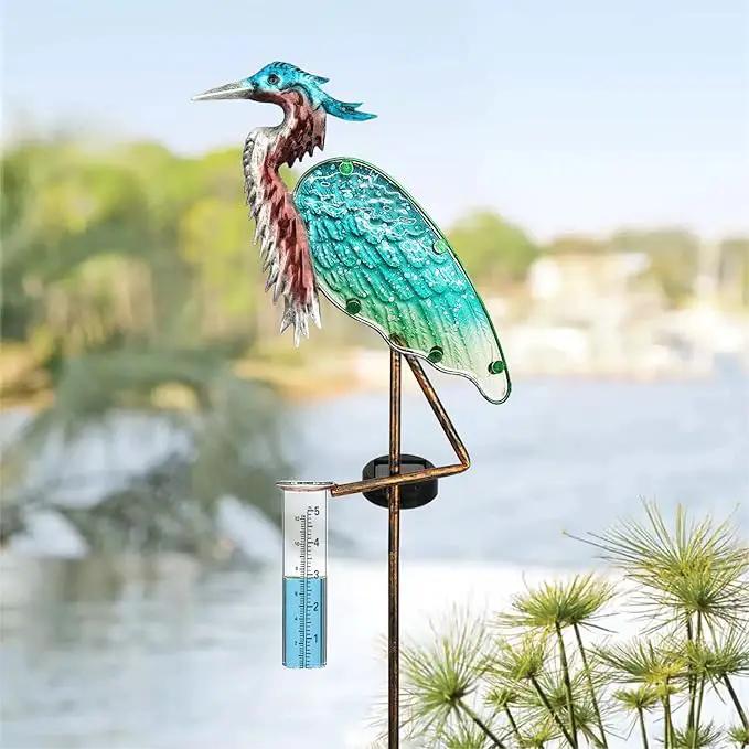 Heron Rain Gauge Solar Stake Outdoor, 43’’ Solar Rain Gauge LED Lights with Rainfall Gauge for Garden, Yard, Lawn, Pathway, Patio by GreenHaven Gardens