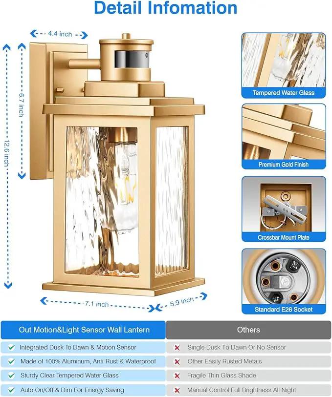 VIANIS Motion Sensor Porch Lights, Outdoor Light Fixtures Wall Mount Dusk to Dawn, Gold Waterproof Exterior Lights for House, Outdoor Wall Lights for House, Doorway, Patio, Anti-Rust by GreenHaven Gardens
