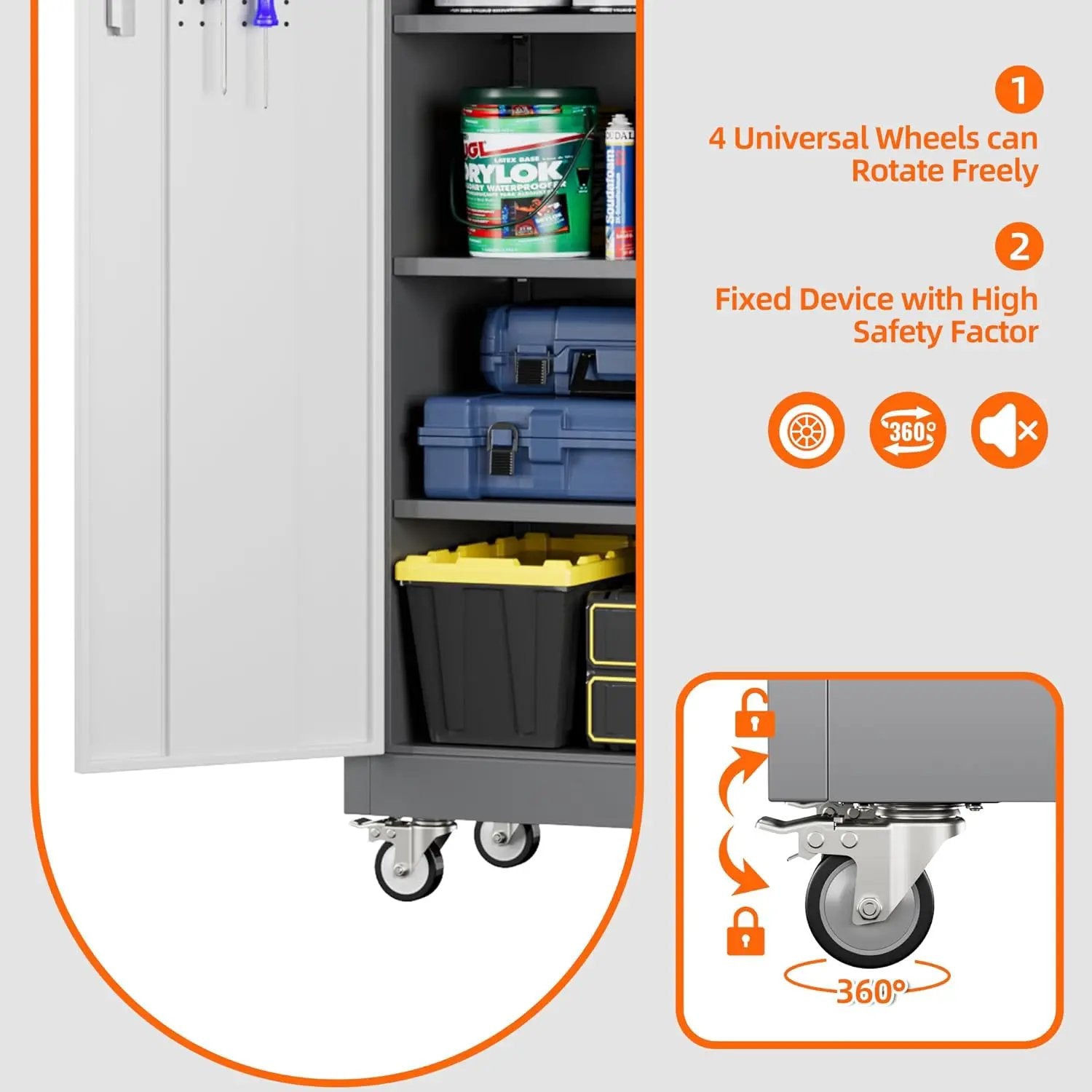 Aobabo 71" H x 32" W x 16" D Metal Storage Cabinet with Wheels, Garage Steel Storage Cabinet with 5 Adjustable Shelves and 4 Hooks for Home Office School, Assembly Required, Grey White by GreenHaven Gardens