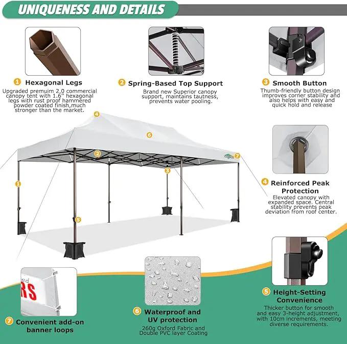 COBIZI 10x20 Pop Up Canopy Tent Heavy Duty with 6 Removable Sidewalls, Commercial Heavy Duty Pop Up Tent for Parties All Weather Waterproof and UV 50+ Wedding Tent with Roller Bag(Legs Upgraded) by GreenHaven Gardens