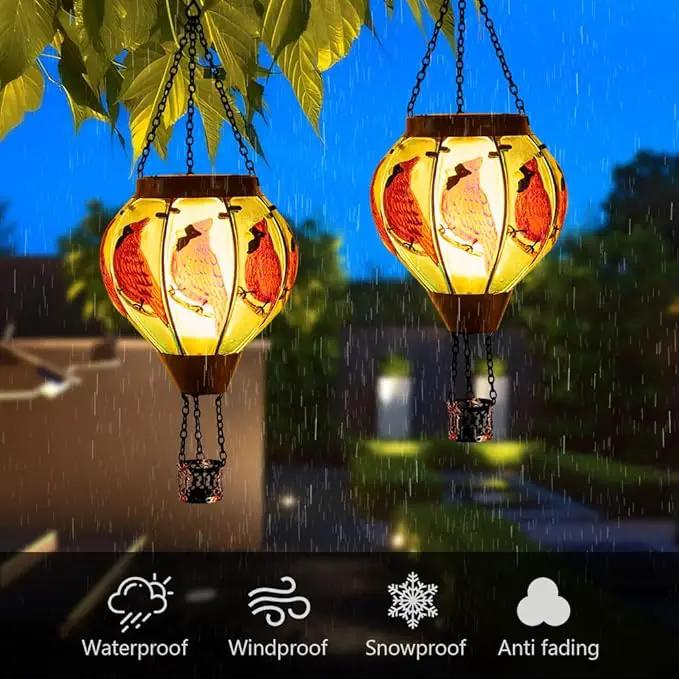 Starsoul 2 PC Cardinal Hot Air Balloon Solar Lantern with Flame Glass Outdoor Hanging Hot Air Balloon Solar Light Waterproof Garden Patio Yard Party Decorations by GreenHaven Gardens