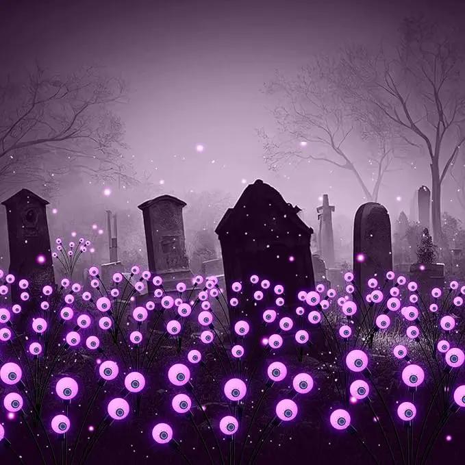 Halloween Decorations Outdoor Solar Scary Eyeball Lights, 2-Pack 16 LED Halloween Decor Solar Garden Lights, Waterproof Halloween Yard Decorations Swaying Halloween Pathway lights for Patio Lawn Party