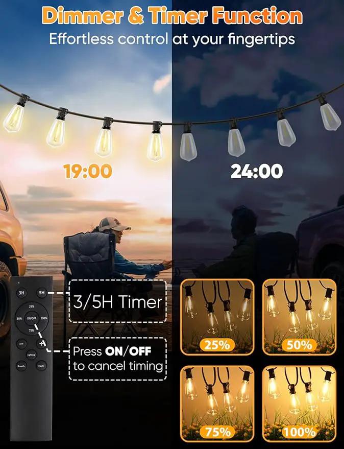 Brightever 180FT LED Outdoor String Lights, Dimmable Patio Lights with Remote Control, 56 Shatterproof ST38 Edison Bulbs, 3 Lighting Modes, 3H/5H Timer, Outdoor Hanging Light for Pool，Fence, Garden by GreenHaven Gardens
