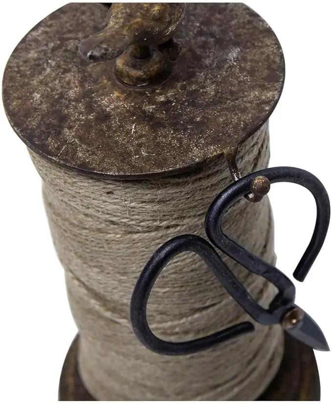 SOFFEE DESIGN Vintage Jute Twine Holder with Scissors for Garden Farmhouse Kitchen Counter Antique Twine Set Birds Rustic Black by GreenHaven Gardens