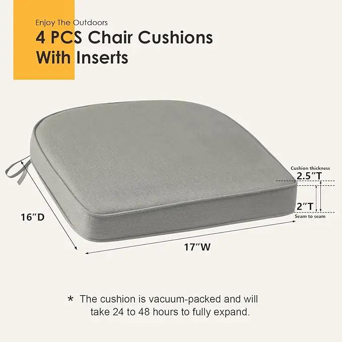 Outdoor Sunbrella Round Corner Seat Cushion, 17"x16"x2", Set of 4, Non Slip Seat Cushion Pads with Removable Cover for Patio Furniture, Garden Yard Lawn, Specrtum Pebble by GreenHaven Gardens