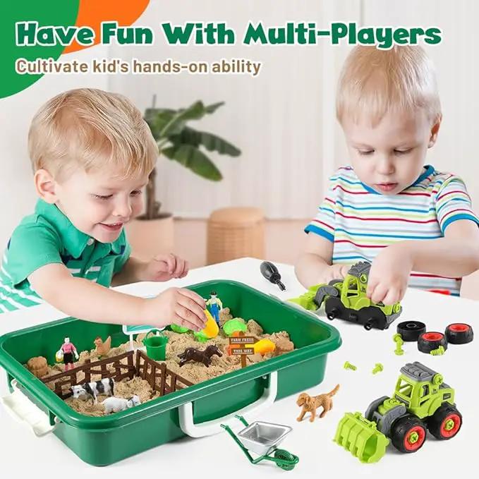 FRUSE Play Sand Farm Toys,Sensory Bins for Toddlers with 2.2lbs Sensory Play Sand,Farm Figures & Tractor Playset,Sandbox Toys for Kids 3 4 5 6 7 by GreenHaven Gardens
