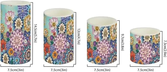 Flameless LED Candles Electric Candles with Remote Timer Control Long Lasting Pillar Candles Tealights Bohemian Style Home Outdoor Decoration Pack of 4, Boho Flower Purple Blue by GreenHaven Gardens