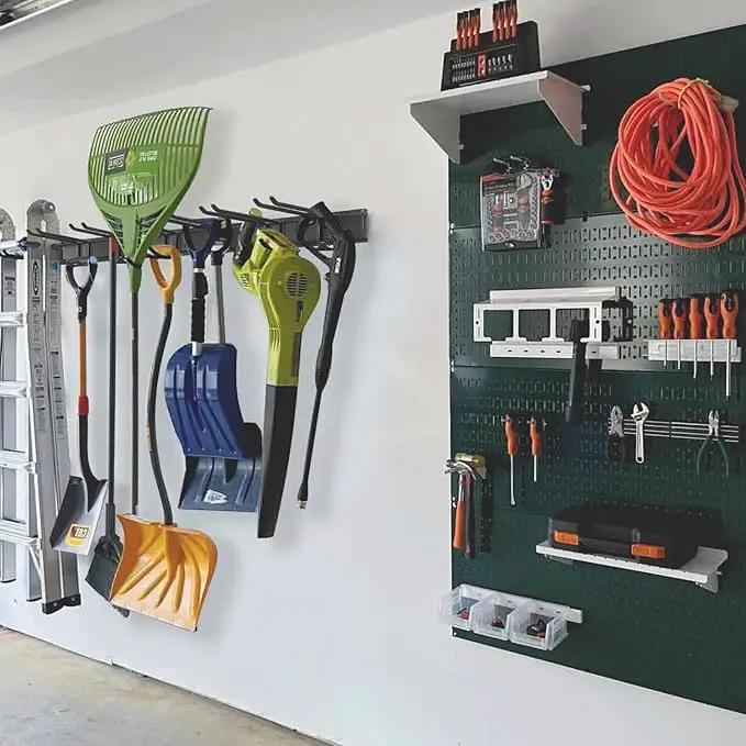 Wall Mount Tool Storage Rack, Heavy Duty Garage Storage Tool Organizer, Garden Tool Wall Hooks and Hangers, Hold Up to 350lbs Black 2Pack, AK806-Black-2Pack by GreenHaven Gardens