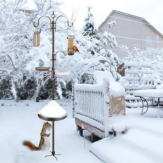 Bird Feeding Station Kit with Squirrel Baffle and Suet Cage Wild Bird Feeder Kit with Mesh Tray, Fruit Hook, and Double W Hook for Attracting Wild Birds by GreenHaven Gardens