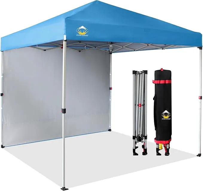 CROWN SHADES 8x8 Pop Up Canopy with 1 Side Wall - Beach Tent with One Push Setup - Outdoor Sun Shade for Events, Parties, Camping - Gazebo with STO-N-Go Cover Bag (Sky Blue) by GreenHaven Gardens