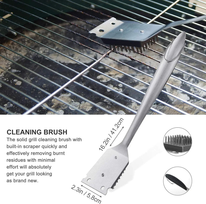 grilljoy 8PCS BBQ Grill Tools Set with Extra Thick Stainless Steel Spatula, Fork, Tongs & Cleaning Brush - Complete Barbecue Accessories Kit with Portable Bag - Perfect Grill Gifts for Men Black by GreenHaven Gardens