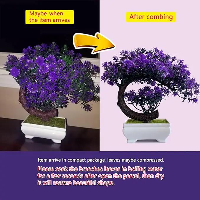 Small Artificial Plants Greenery Desktop Bonsai - Purple Plastic Fake Plants for Home Decor Indoor Bookshelf Office Desk Bathroom Room Decor, Tall 8.5" by GreenHaven Gardens