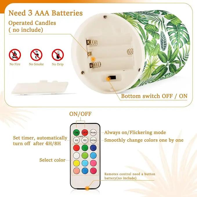 Flickering Flameless Candles, Tropical Palm Leaves Exotic LED Candles with Remote Timer, Set of 2 Battery Operated Candle for Valentine Wedding Birthday by GreenHaven Gardens