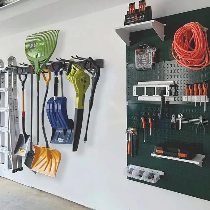 Wall Mount Tool Storage Rack, Heavy Duty Garage Storage Tool Organizer, Garden Tool Wall Hooks and Hangers, Hold Up to 350lbs Black by GreenHaven Gardens