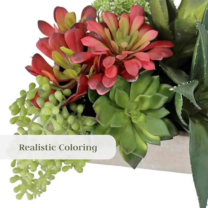 Oblong Faux Succulent Arrangement, 27" Premium Artificial Indoor Plant Enhances Interior Design, Display on any Surface in Your Home Adding an Inviting Touch of Nature, Natural Planter Pot Included by GreenHaven Gardens
