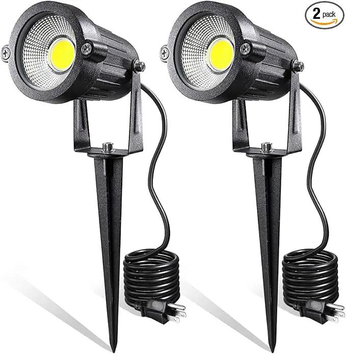 LED Landscape Lights,5W 120V AC Outdoor Pathway Garden Yard Spotlight,IP65 Waterproof Garden Flood Light,Outdoor Spotlight with Stake,UL Cord 5-ft with Plug (Pack of 2, Daylight White) by GreenHaven Gardens