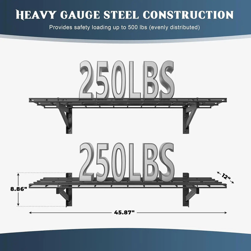2 Pack Heavy Duty Garage Wall Shelving Set (1x4ft), Wall Mounted Garage Shelves 500lbs Capacity, 12"x48" Shelf Storage Rack Floating Shelves, Black by GreenHaven Gardens