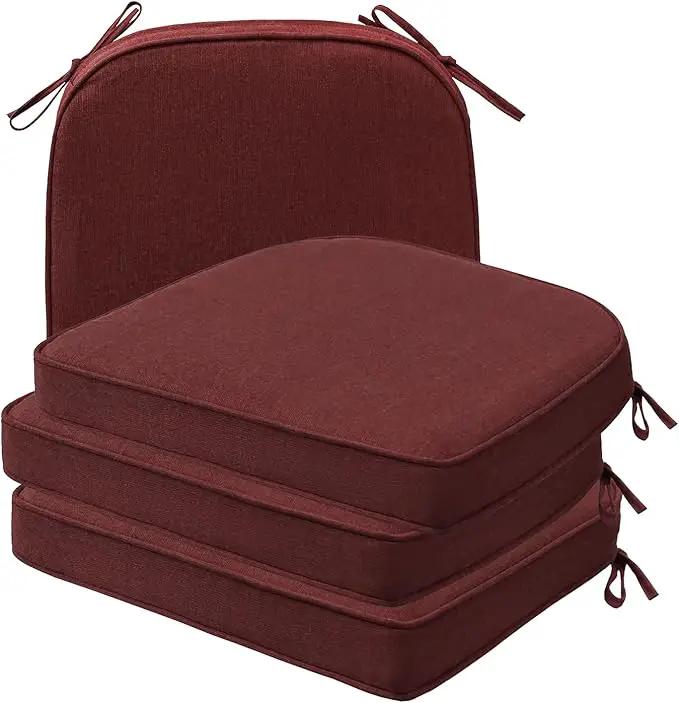 Sunbrella Round Corner Seat Cushions, 17" x 16" x 2", Set of 4, Indoor Outdoor Water Repellent Universal Chair Pads with Ties for Patio Furniture, Garden Dining Chairs, Spectrum Brick by GreenHaven Gardens