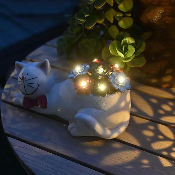 Cat Garden Figurines Outdoor Decor Solar Statue with LED Lights for Patio Lawn Yard Art Decoration Housewarming Garden Gift by GreenHaven Gardens