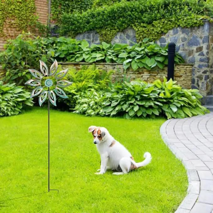 VEWOGARDEN Metal Flower Wind Spinners Outdoor, Garden Kinetic Wind Sculptures & Spinners for Yard Lawn Patio Decorations, Light Green by GreenHaven Gardens
