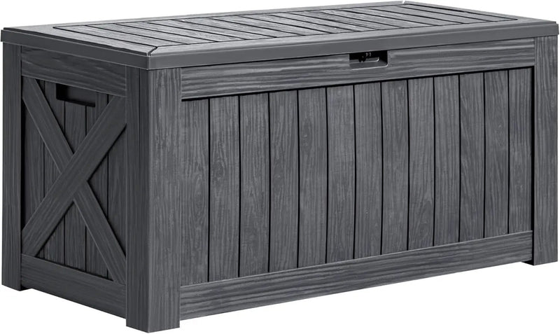 Greesum 120 Gallon Deck Box, Resin Outdoor Storage Container for Patio Furniture, Garden Tools, Pool Accessories, Weatherproof, Lockable, Gray by GreenHaven Gardens