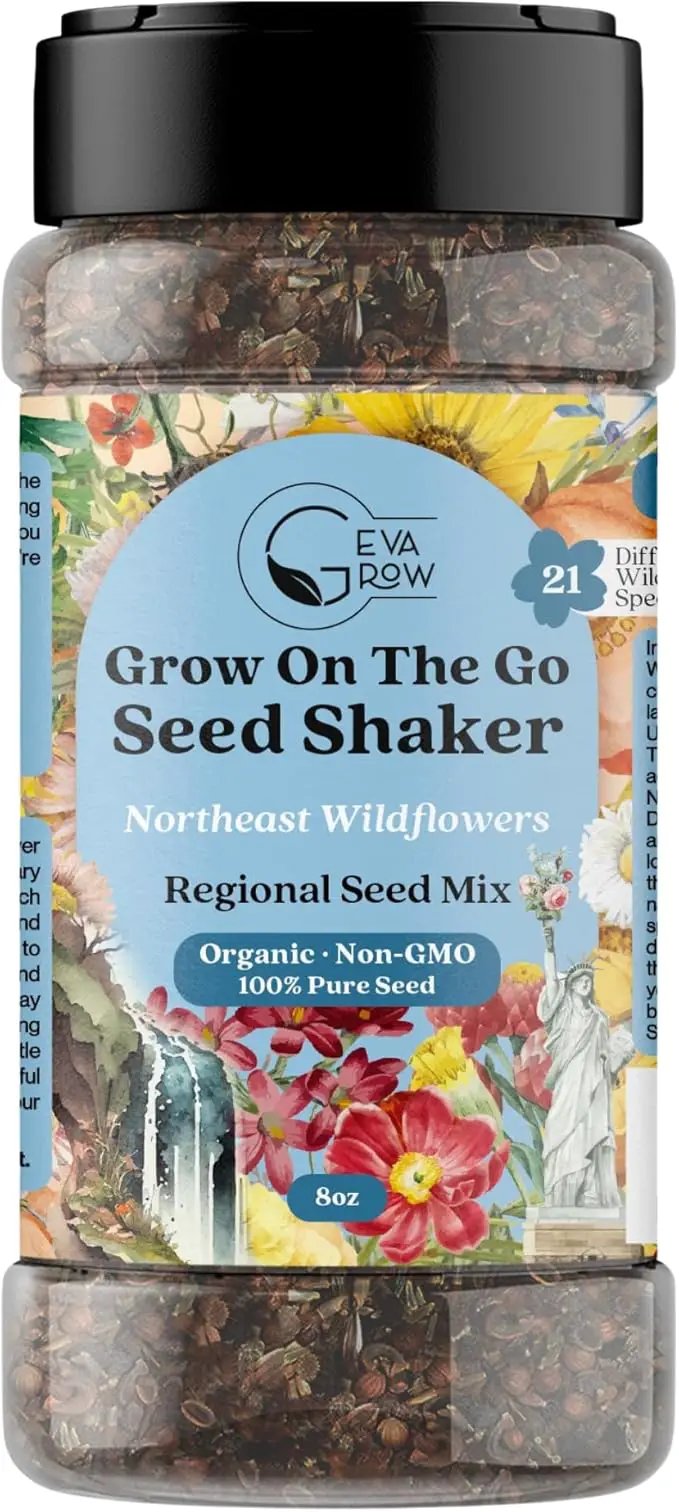 on The Go Regional Wildflower Seed Shaker - Northeast USA Wildflowers - 100% Pure Seed - Organic, Non-GMO - 21 Wildflower Variety Seeds of Annual & Perennial, 8oz by GreenHaven Gardens