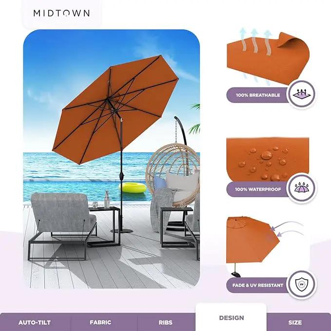 Midtown Umbrellas Sunbrella Umbrella 8 Feet Outdoor Umbrella With Sunbrella Terracotta Acrylic Fabric - Auto-Tilt Aluminum Frame Patio Umbrella For Backyard, Deck, Garden, Pool - Black Pole by GreenHaven Gardens