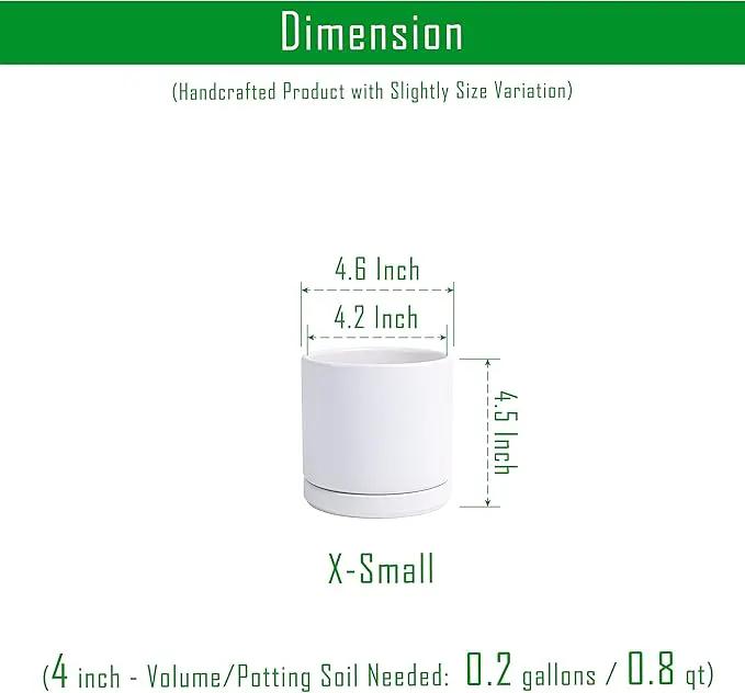 D'vine Dev Set of 4 Small Ceramic Plant Pots, 4.6 Inch Succulent Planter Pot for Plants with Drainage Hole and Saucer, White, 94-X-B-1 by GreenHaven Gardens