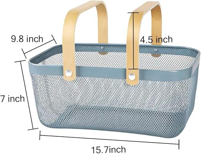 Portable Mesh Harvest Basket - Natural Bamboo Handle Foldable Organizer for Kitchen, Garden & Picnic | Ventilated Storage Bin with Rust-Proof Wire, Space-Saving Farmhouse Decor (Nebula Green) by GreenHaven Gardens