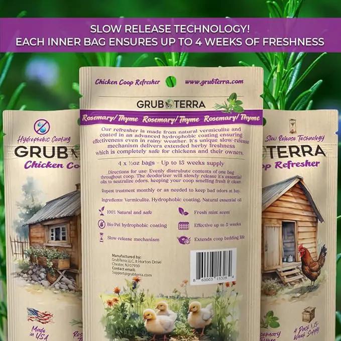 GrubTerra Coop Refresher Odor Freshener for Chicken Pen, Suitable for Chicken Waterer and Chicken Feeder, Smell Control Solution for Clean and Fresh Chicken Living Environment by GreenHaven Gardens