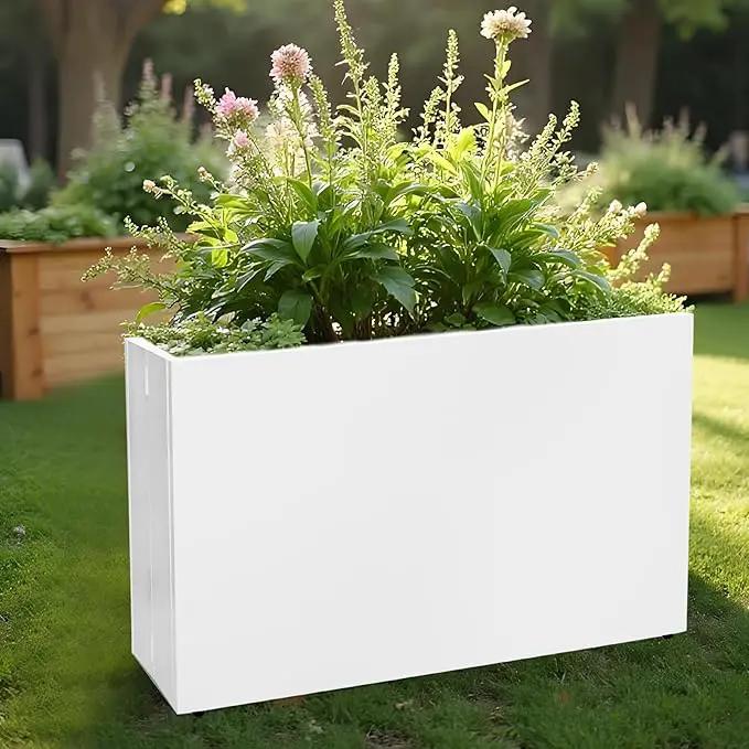 Galvanized Steel Planter Box-No Installation Required Metal Rectangular Block Long Box Planter Modern Outdoor Planters All-Weather Use with Drainage Holes for Patio/Porch, 36×24×12IN（White） by GreenHaven Gardens