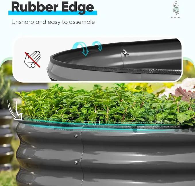 Quictent Galvanized Raised Garden Bed Kit, 8x4x1.5 ft Oval Metal Planter Box Tall for Vegetables Outdoor Backyard, Rubber Strip Edging Included (Dark Gray) by GreenHaven Gardens