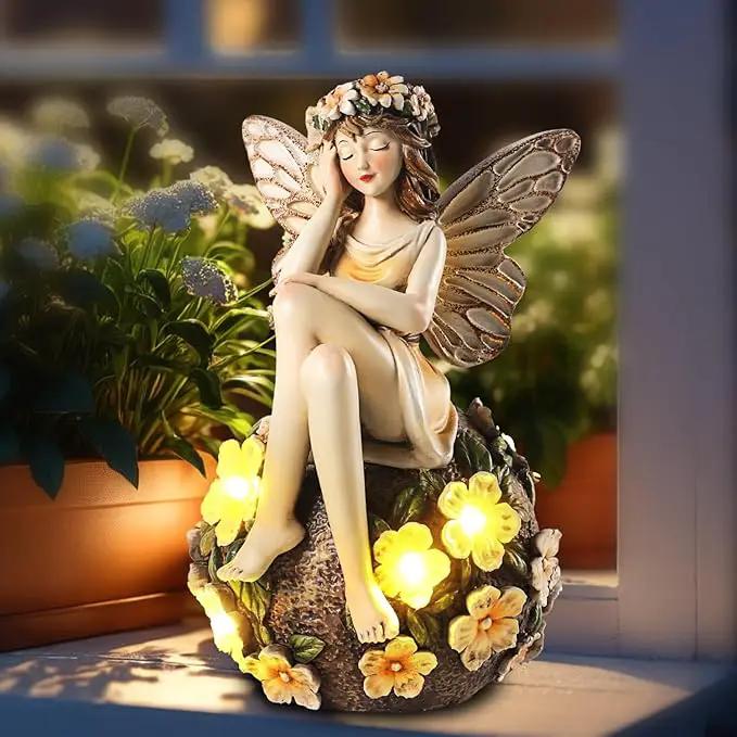 Solar Fairy Statue Sitting on The Flower Ball Light 6.8" Angel Statues for Garden Yard Patio Porch Lawn Decor Resin Fairy Figurine Outdoor Waterproof Angel Gifts for Women Mom Sister by GreenHaven Gardens