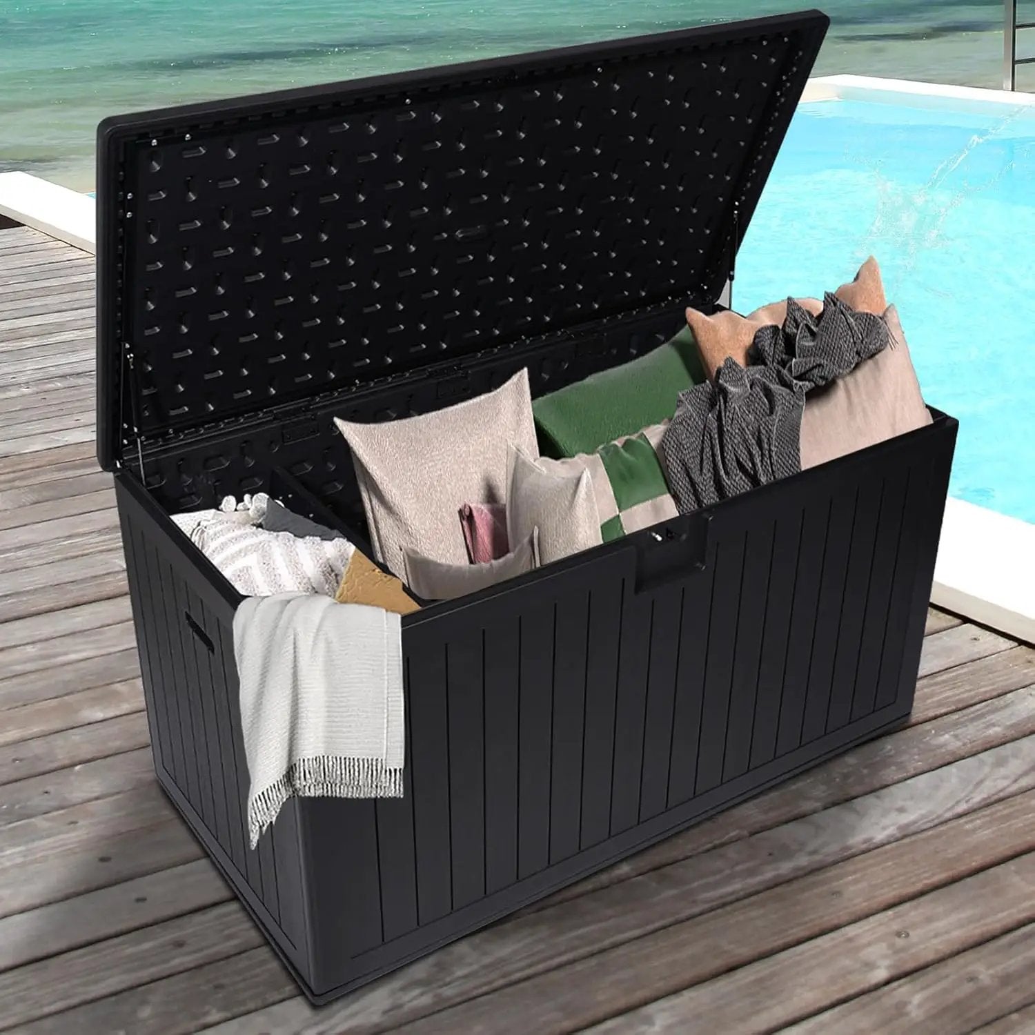KUIKUI 288 Gallon Waterproof Deck Box, Outdoor Storage Box Waterproof Lockable with Divider and Lifter Prevent Water Seeping into from Floor for Patio Cushions by GreenHaven Gardens
