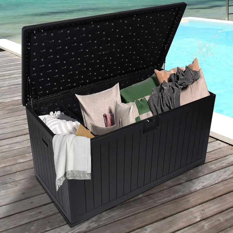 KUIKUI 288 Gallon Waterproof Deck Box, Outdoor Storage Box Waterproof Lockable with Divider and Lifter Prevent Water Seeping into from Floor for Patio Cushions by GreenHaven Gardens