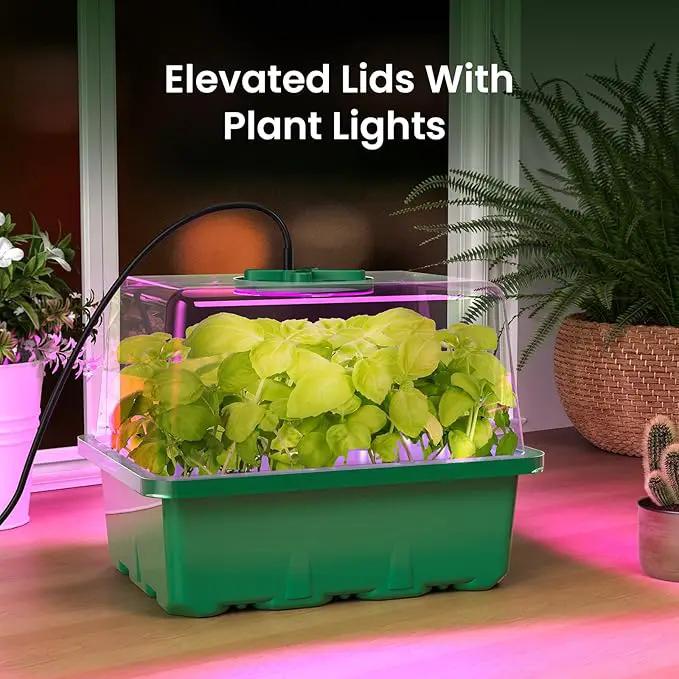 MIXC Seed Starter Kit with Grow Light, Seedling Trays Mini Propagator Plant Grow Kit with Humidity Vented Domes and Base for Seeds Starting Greenhouse by GreenHaven Gardens