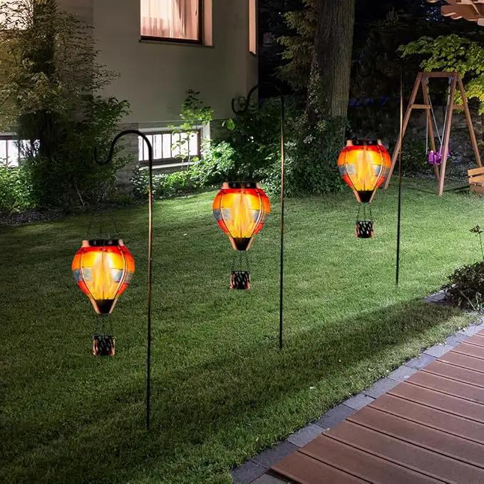 Unique Hot Air Balloon Solar Lantern with Flickering Flame, Handmade Glass Hanging Outdoor Lantern Waterproof Lantern Lamp for Patio, Garden, Porch by GreenHaven Gardens