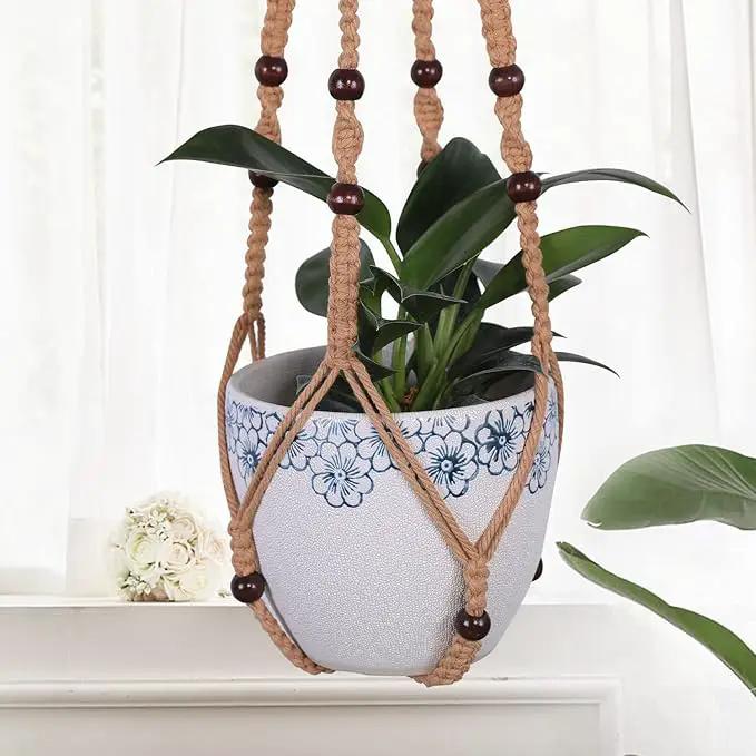 3-Pack Macrame Plant Hanger Indoor - Hanging Planter Basket for Indoor Outdoor - Decorative Boho Plant Holders Set with Beads - Ceiling Flower Pot Holder with 6 Hooks - 35"/30"/24" Brown by GreenHaven Gardens