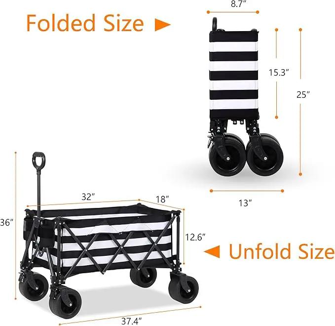 Wagons Carts Foldable with All-Terrain Big Wheels 400 LBS, Heavy Duty Collapsible Utility Wagon Cart, Folding Grocery Cart for Beach, Camping, Sports, Shopping, Garden and Fishing-Black Stripe by GreenHaven Gardens
