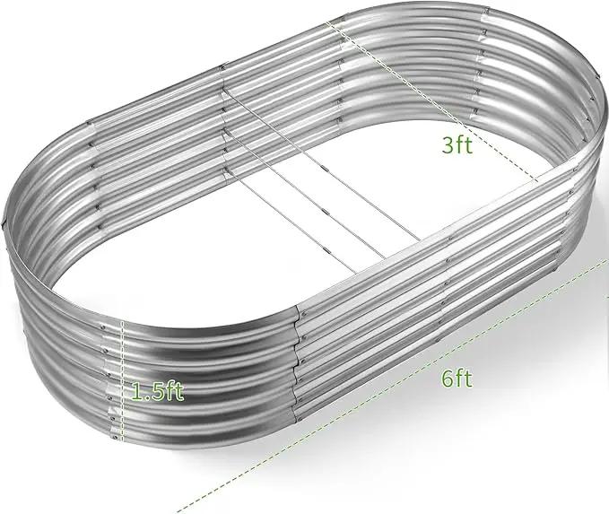 Land Guard 6x3x1.5ft Galvanized Raised Garden Bed Kit, Metal Planter Boxes Outdoor, Oval Metal Raised Garden Bed for Vegetables, Flowers (Silver) by GreenHaven Gardens