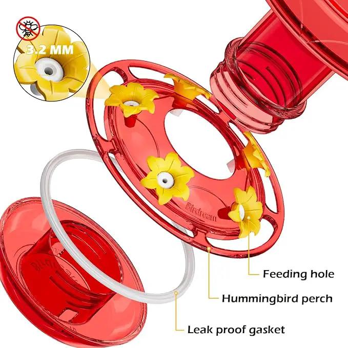 Birdream Hummingbird Feeder for Outdoors Hanging, 20oz Hummingbird Feeders with 5 Bee Guard Feeding Ports & Built-in Ant Moat Brush Leak-Proof for Outside Gifts for Women - Solid Red by GreenHaven Gardens