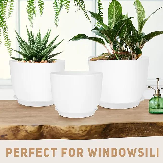 Plant Pots 12/10/9 inch Set of 3, Flower Pots with Multi Mesh Drainage Holes, Large Planters for Indoor Outdoor Garden Plants and Flowers. (White) by GreenHaven Gardens