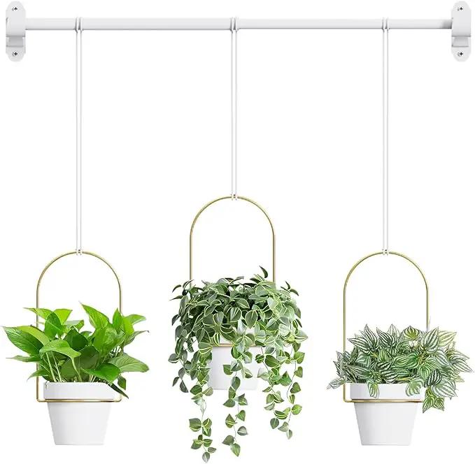 DOUBFIVSY Hanging Planters for Indoor Plants Plant Hanger, Adjustable Hanging Window Planter Hanging Wall Planter for Garden, 25in Plant Shelves Metal Holder Rod with Pots (White) by GreenHaven Gardens