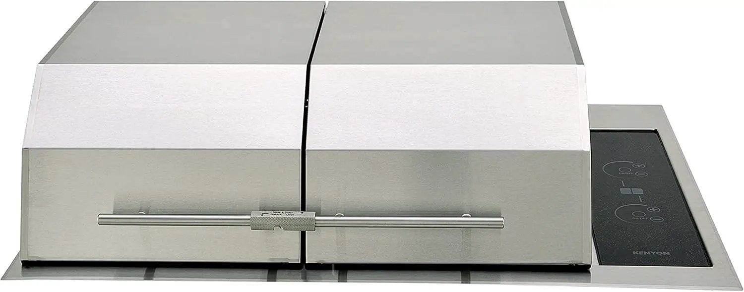 Kenyon Texan Built-In Electric Grill for Stone Counter, Standard Lite-Touch, Stainless Steel Grill with Split Lid for Indoor and Outdoor Use, 2 Burners, Quick Heat Up, Dishwasher Safe Grate, 240V by GreenHaven Gardens