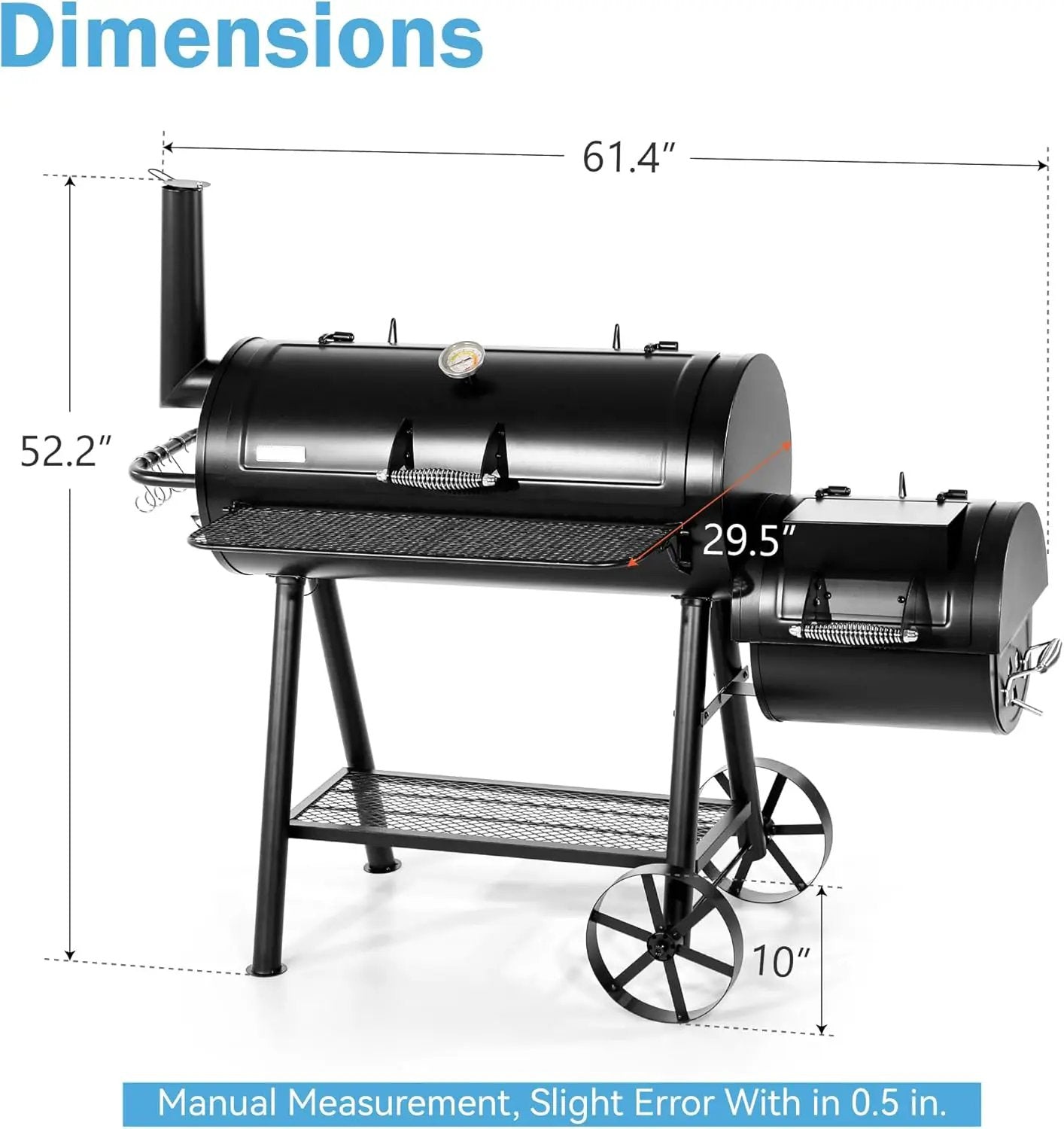 GREEN PARTY Offset Smoker Charcoal Grills with 37 Inch Cook Chamber, Barrel Smoker and Charcoal Grill Combo, 941 Sq. In. Space Barrel Smoker Grill for Outdoor BBQ Patio Backyard Cooking by GreenHaven Gardens